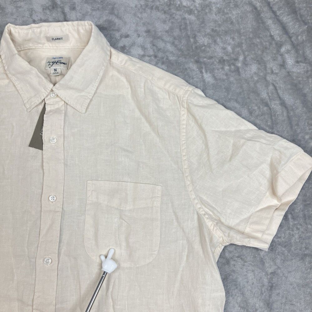 J Crew Washed Linen Shirt Mens M Natural Beige Short Sleeve Button Front CH600 - Picture 4 of 13